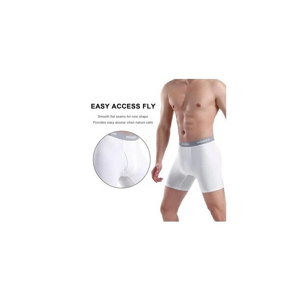 Wirarpa Men's Cotton Boxer Briefs White Open Fly Tag Free Underwear 4 Pack Small - Picture 3 of 6